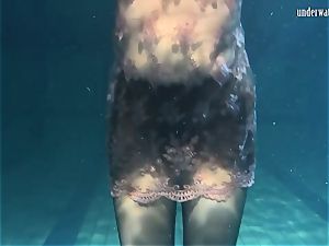 Lozhkova in see through shorts in the pool